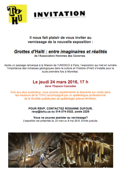 Invitation au vernissage de l'expo grottes d'Haïti