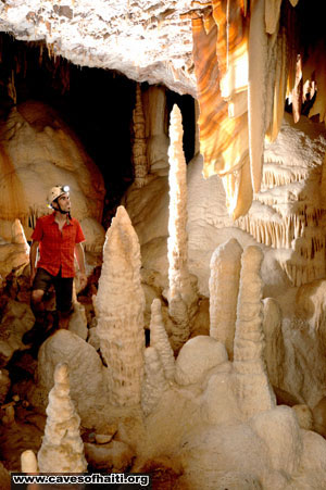 Drapery in a field of stalagmites